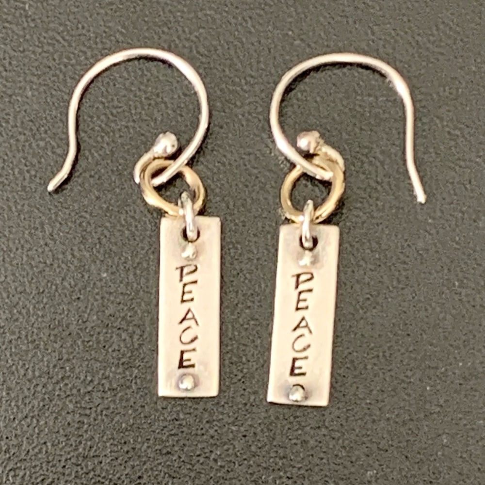 14k Real yellow Gold and 925 Sterling silver Peace Earrings